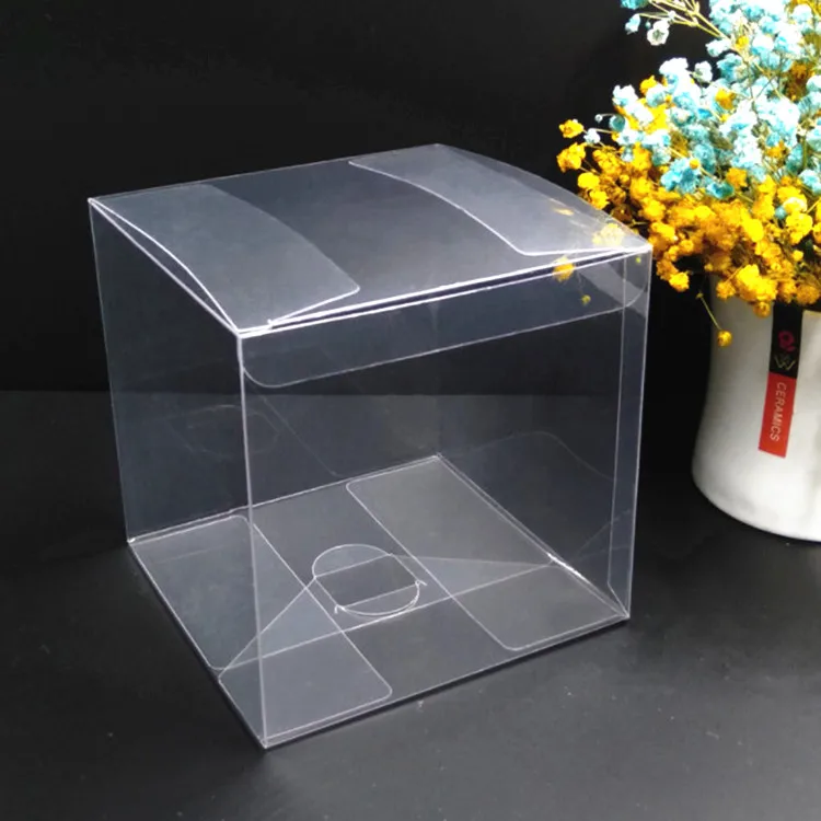 50개 투명 PVC 포장 상자 (보호 필름 포함) DIY 웨딩 파티 생일 컵 장난감 보석 꽃 맞춤 로고 선물 접이식 상자
