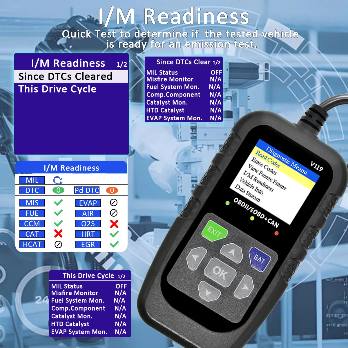 Car OBD2 Scanner Diagnostic Tool Code Reader, Car Voltage Tester Engine Fault Code Scanner, Charging Tester Diagnostic Tool V119 6