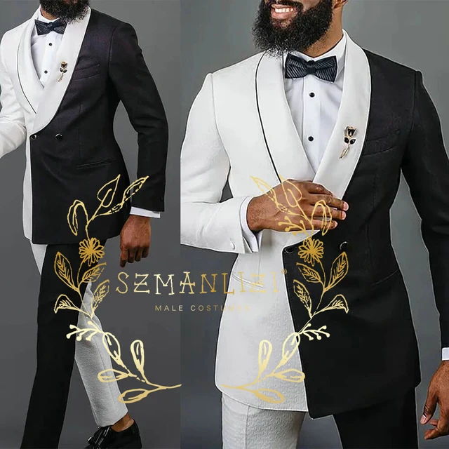 Handsome White And Black Groom Tuxedos Double Breasted Men Suits For  Wedding Male Party Dress Costume Homme Jacket+Pants - AliExpress