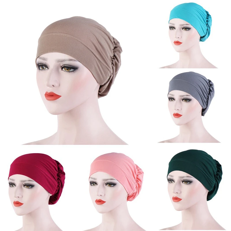 

Women Cotton Breathe Hat New Women's Hijabs Turban Elastic Cloth Head Cap Hat Ladies Hair Accessories Muslim Scarf Cap
