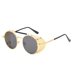 Steampunk Retro Round Metal Women's Sunglasses - Trendy UV Resistant Eyewear (Gold)