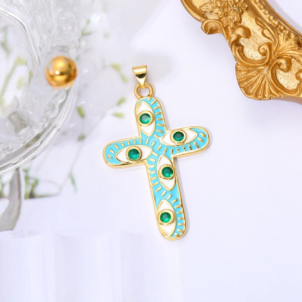 Juya 18K echtes Gold vergoldet DIY Handwerk Emaille Christian Kreuz Charms Anhänger für handgemachte Dekoration religiöse Schmuckherstellung – Detail 18