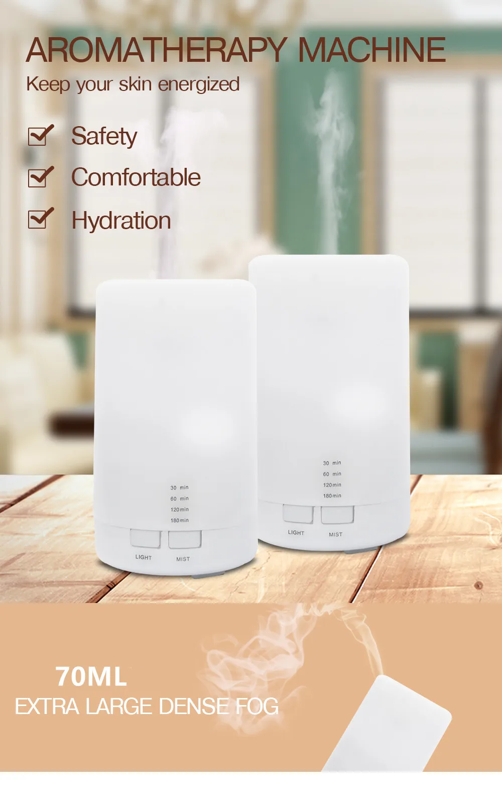 Description Picture 2 of itemUSB Air Humidifier, 70ML Essential Oil Diffuser, Quiet Humidifier, Natural Home Fragrance Aroma Diffuser with Night Lights