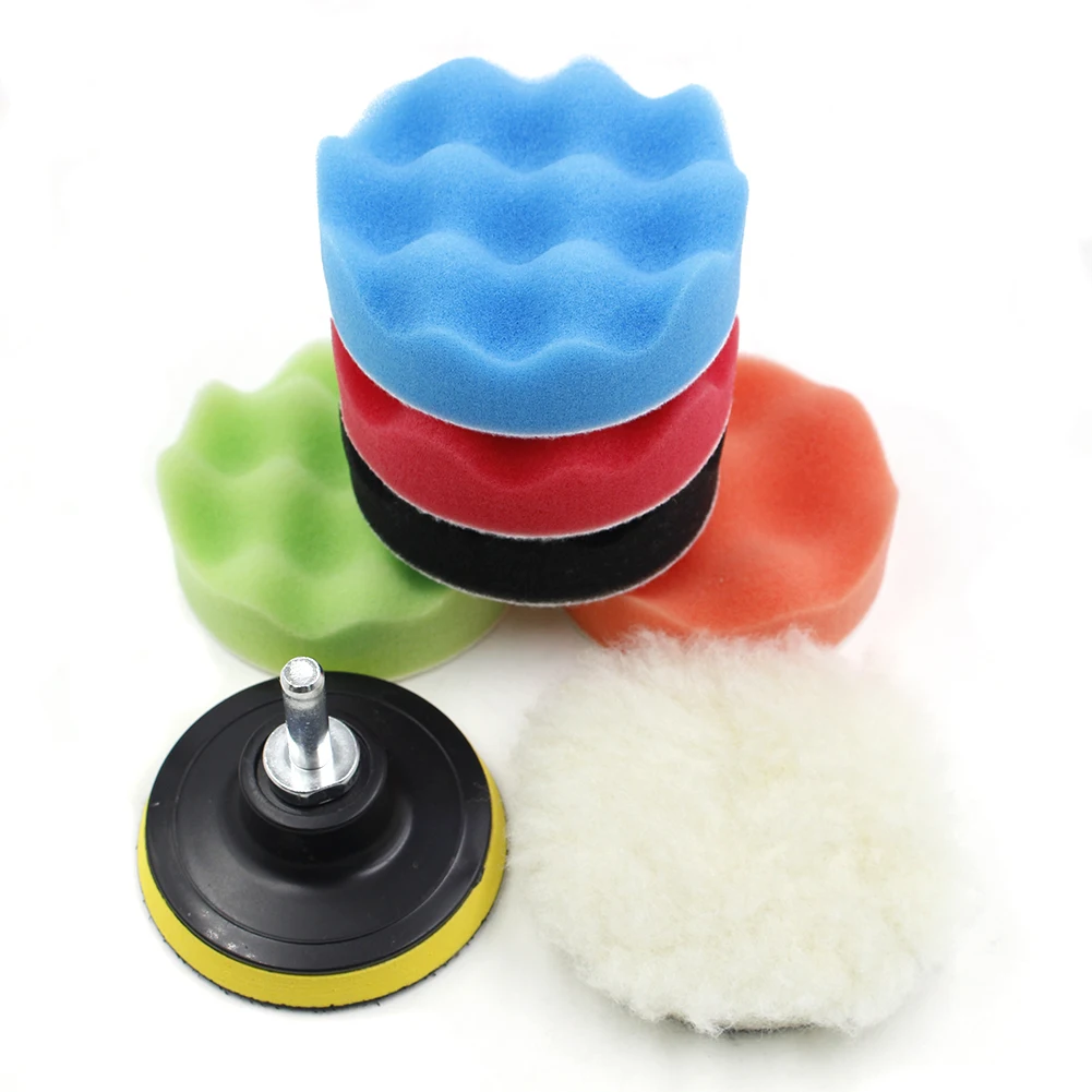 3/5/6/7 Inch Car Polishing Sponge Pads Kit Foam Pad Buffer Tools Auto Beauty Waxing Polishing Pad Car Polisher Drill Adapter 3