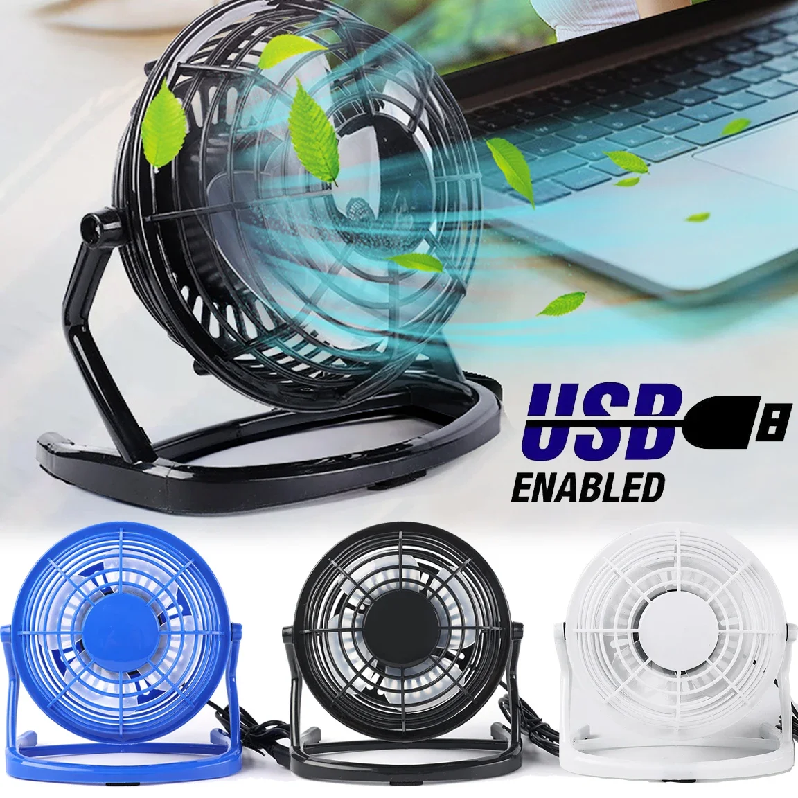 USB Silent Fan Desk Cooler for Laptop Notebook Desktop PC Summer Cooling 4 Blade Rotatable USB Mini Fan