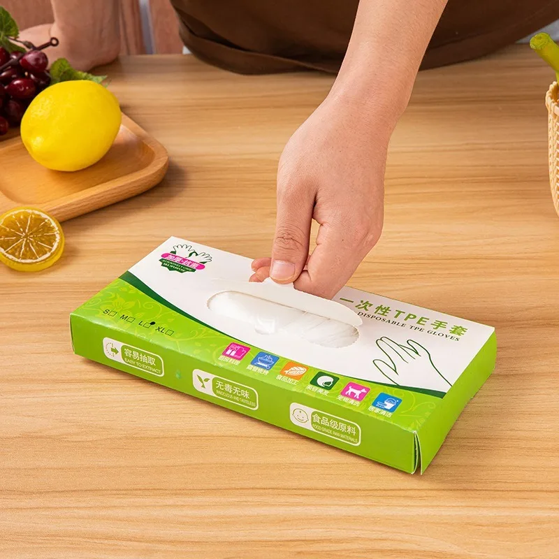 100Pcs Disposable Transparent TPE Gloves Food Grade Thickened Gloves for Cooking Cleaning BBQ Kitchen Things Without Bisphenol A,disposable gloves