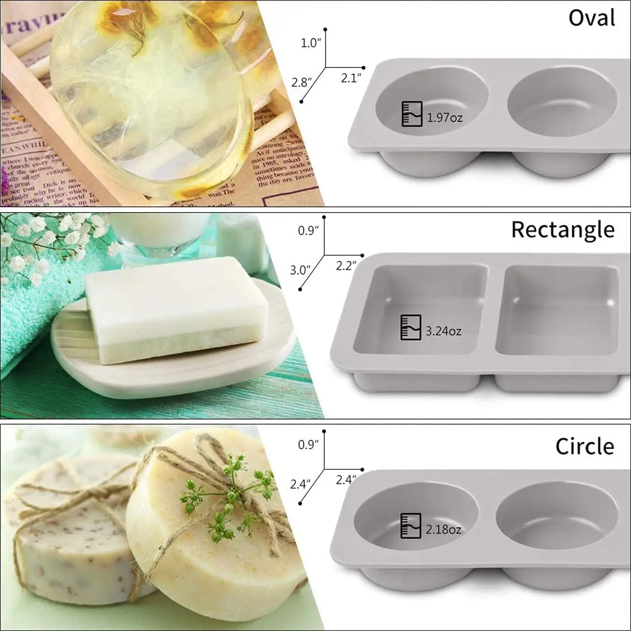 Silicone Mold Soap Molds Soap Making Molds Kit Non-Stick Silicone Molds Round Rectangle Oval