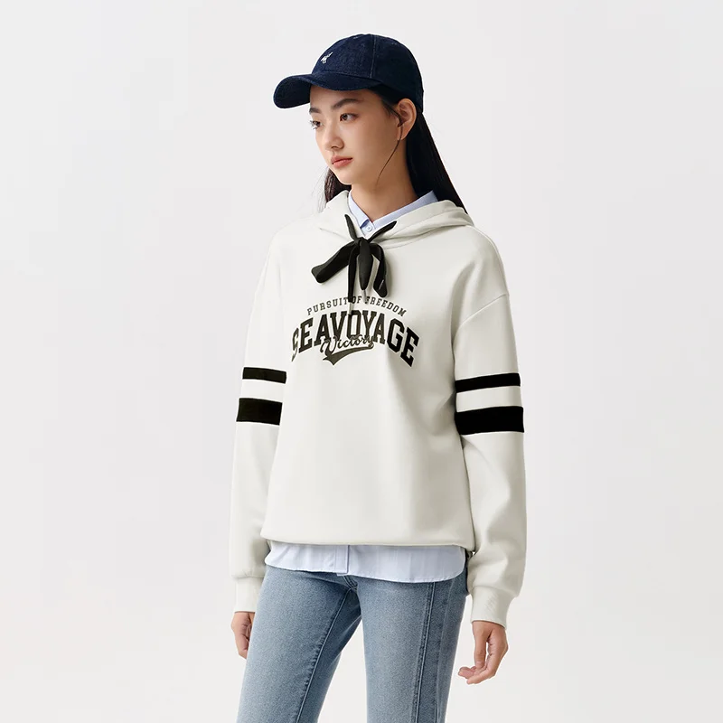 Semir Hoodie Women Letter-printed Loose Drop-shoulder Hooded Pullover Casual and Elegant Spring Individual Printed Top 5