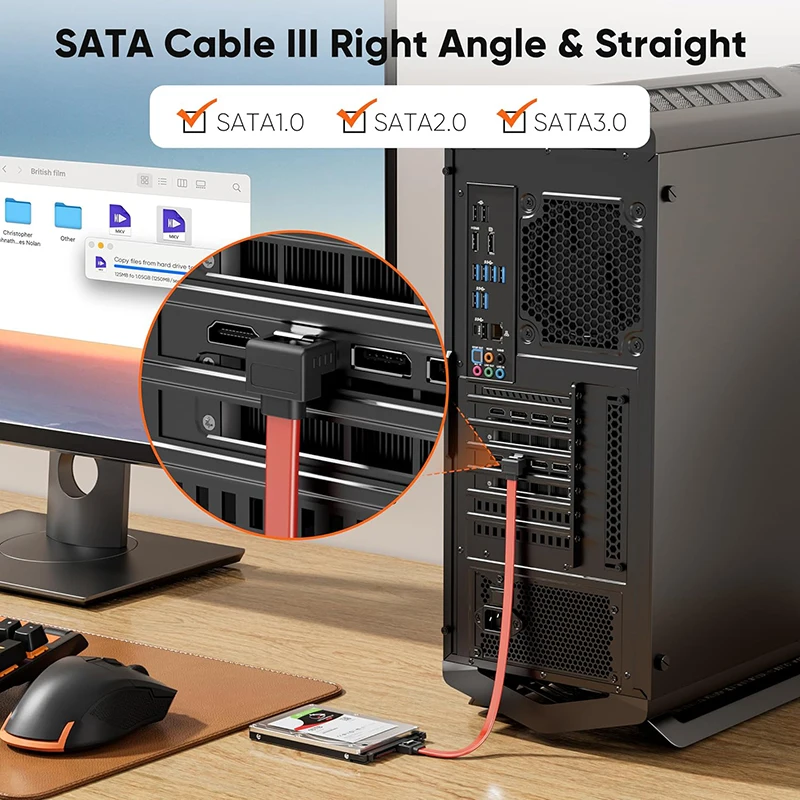 SATA III 케이블 6Gbps Sata 3.0 코드 각도 조절 SATA III 데이터 케이블 (잠금 래치 포함, Sata 2.5인치 SSD, 3.5인치 HDD 드라이브용)