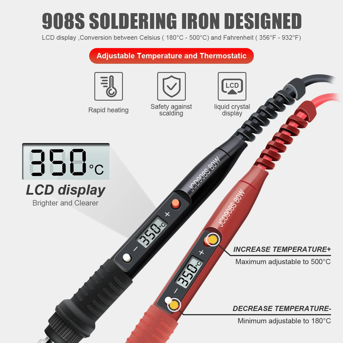 Digital Electric Soldering Iron with Adjustable Temperature and LCD Display - 80W Ceramic Heater Welding Tool Kit
