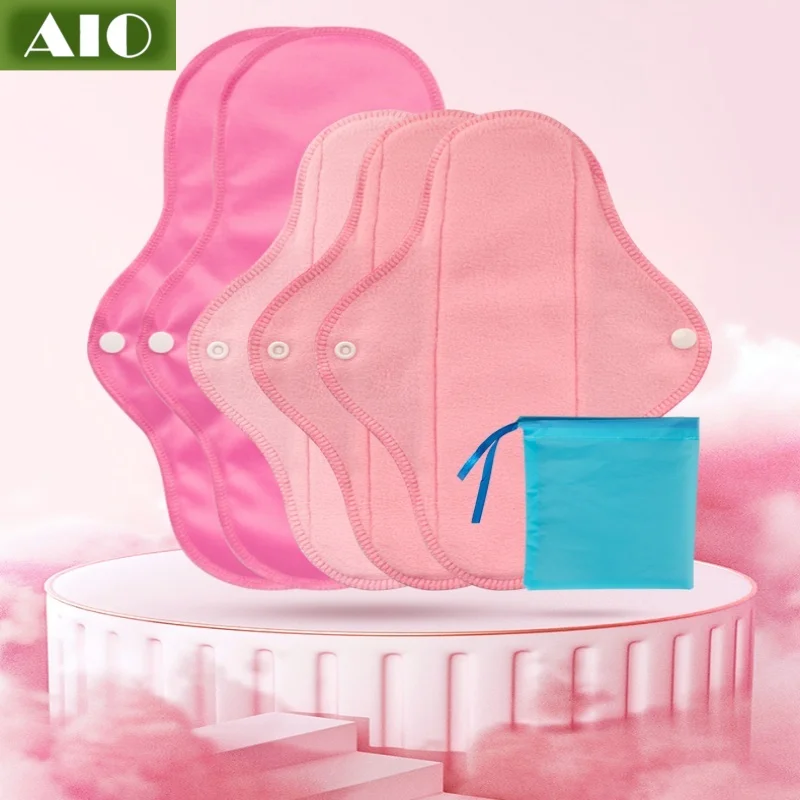 AIO 6-Piece Sanitary Pads Waterproof & Leak-proof Super-absorbent Reusable Menstrual Pads for Period Two Sizes
