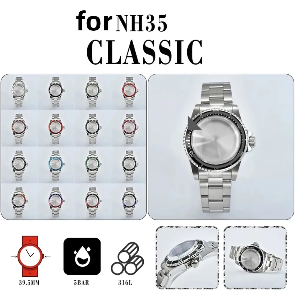 Stainless Steel Ver Case Strap Grupo Retro Case Super Impermeável Lente Acrílica se Adapta para Nh34 Nh35 Nh36 Movimento 39.5 mm 100 m - Image 2