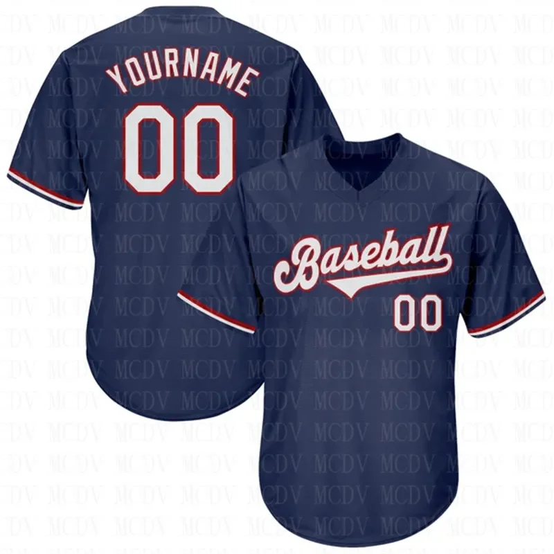 

Custom Navy White-Red Authentic Throwback Rib-Knit Baseball Jersey Shirt 3D Printed Shirt Casual Team Shirts Hip Hop Unisex Tops