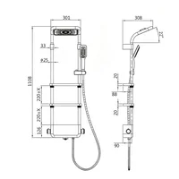 Ensemble de robinets de douche de salle de bains haut de gamme modernes, mitigeurs de cascade de pluie, affichage LED intelligent, système de panneau de douches de pluie avec lampe colonne douche Gris blanc toilette 6