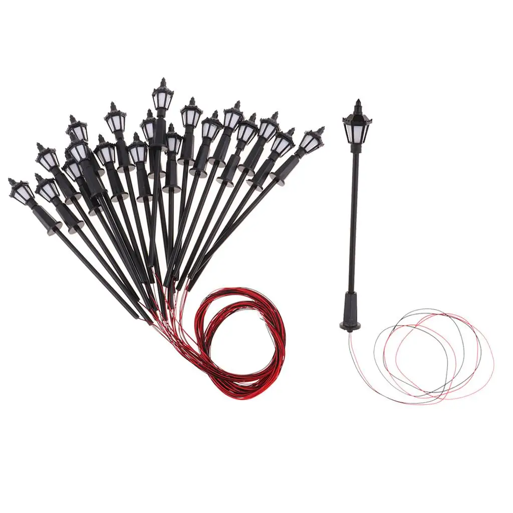 

20 Pieces Model Miniature Street Lights HO OO Scale LEDs Warm White 1:75