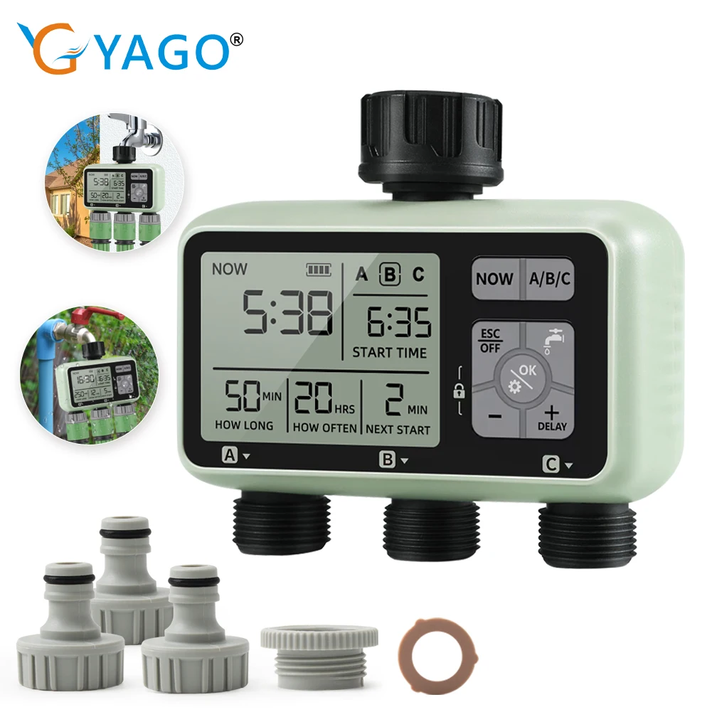 Household 3-Outlet Irrigation Timer Digital LCD Automatic Irrigation System Rain Delay Smart Garden Water Timer Tool 1