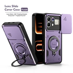 Durable Shockproof Phone Case with Slide Camera Lens Protection & Ring Stand for Infinix Note 60 Pro (Purple)