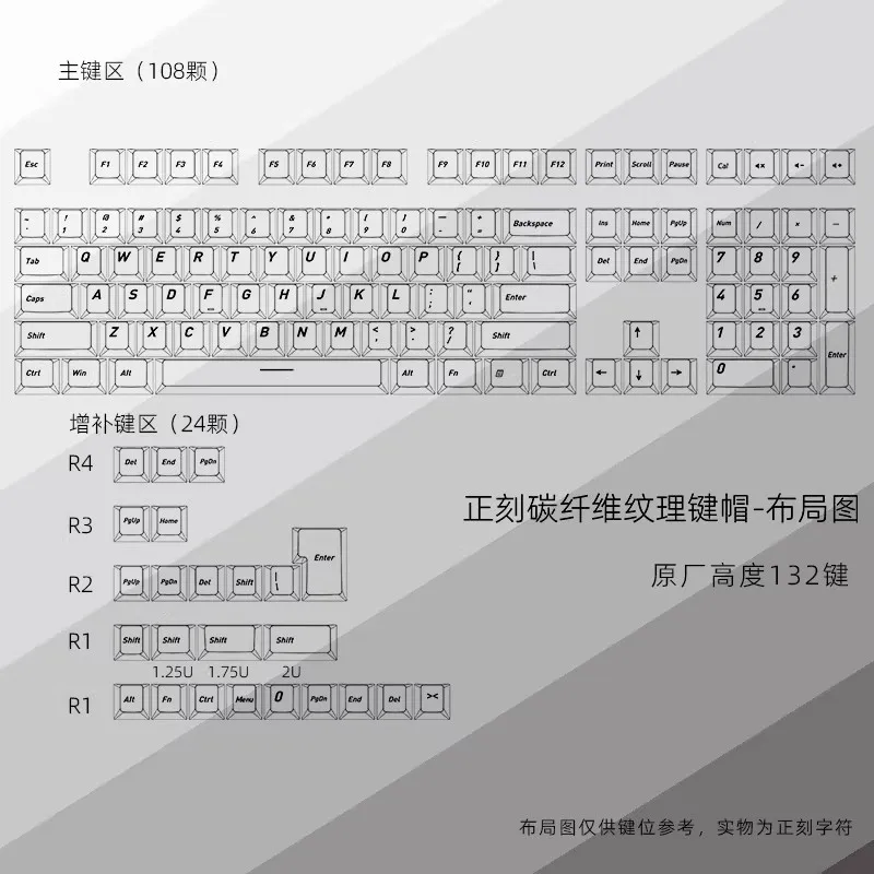 2027 화이트 카본 파이버 텍스처 키캡 체리 프로파일 투명 PC 사이드 프린트 키캡 세트 MX 체리 기계식 키보드용