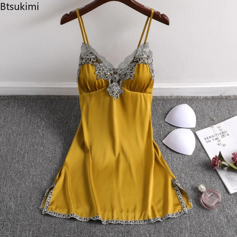 chinese dress ladies Silk Satin Nightgowns for Women Solid Sexy Strap Mini Dress Soft Nightdress  Ladies Summer Sleep Dress Night Gown Army Green at Amazon Women's Clothing  store