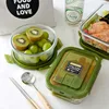 Rectangular Transparent Glass Lunch Box with Lid Microwave-safe 400℃ Heat-resistant Sealed Snack Food Box Fruit Round Bento Box 3