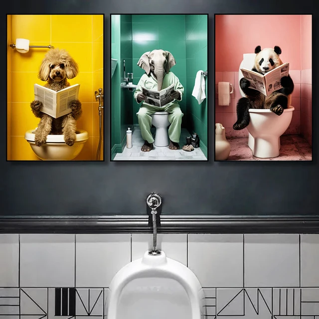 Affiches d'animaux chimpanzé, éléphant, Panda, impression d'art drôle, tableau mural, peinture sur toile pour salle de bains, toilettes, décoration de maison, cadeau 2