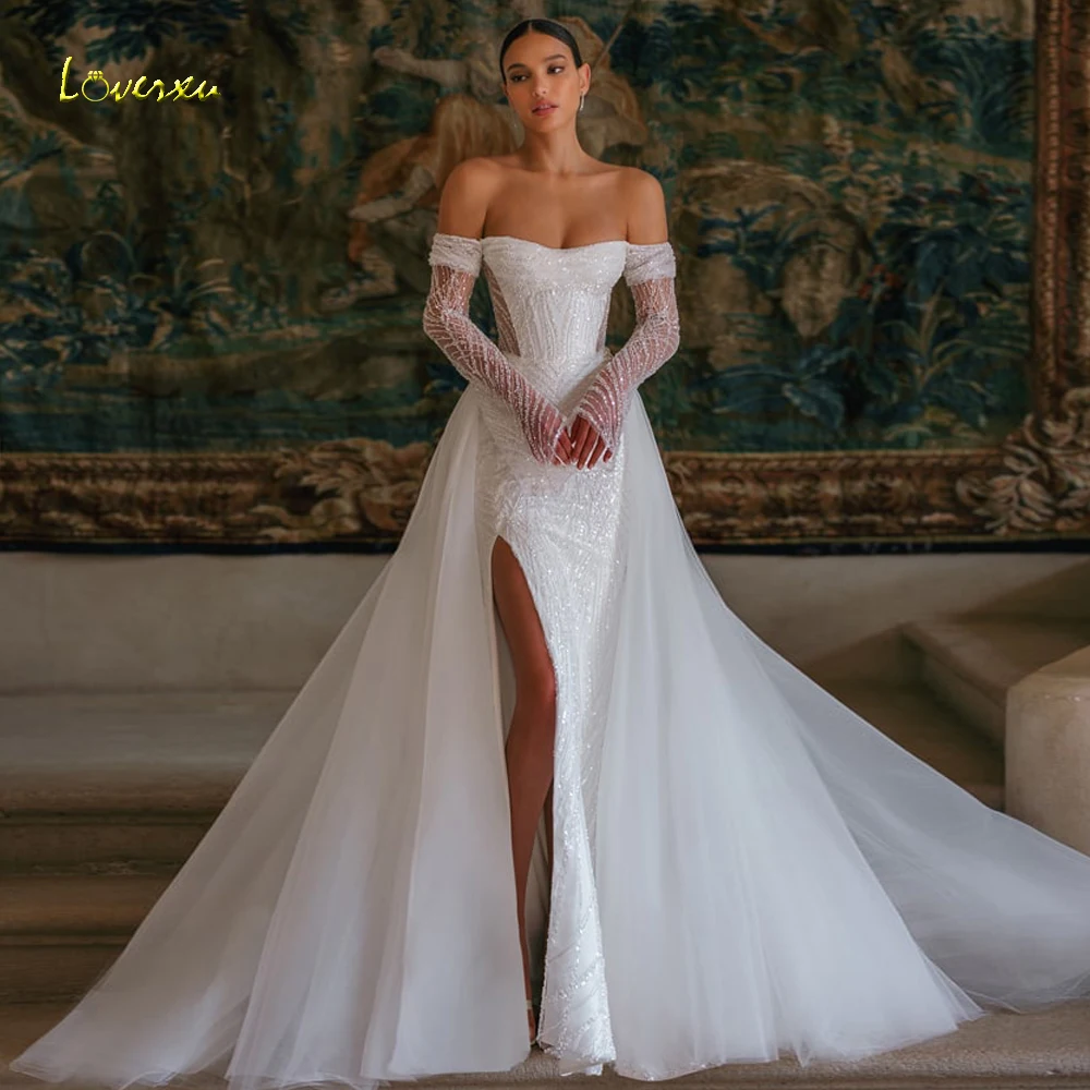 

Loverxu Mermaid Sexy Wedding Dresses 2024 Sweetheart Off The Shoulder Vestido De Novia Lace Detachable Train Robe De Mariee