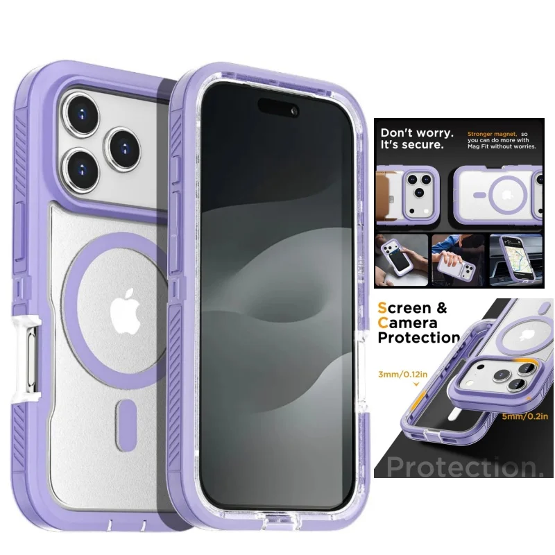 Heavy Duty Armor Magnetic Case - Anti-Slip, Wireless Charging Compatible, Full Protection Cover