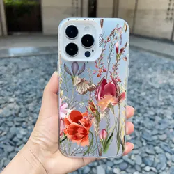 Elegant Pink Purple Peony Flower Shockproof Matte Laser Phone Case - iPhone 14 (CH - White SHHX 1)