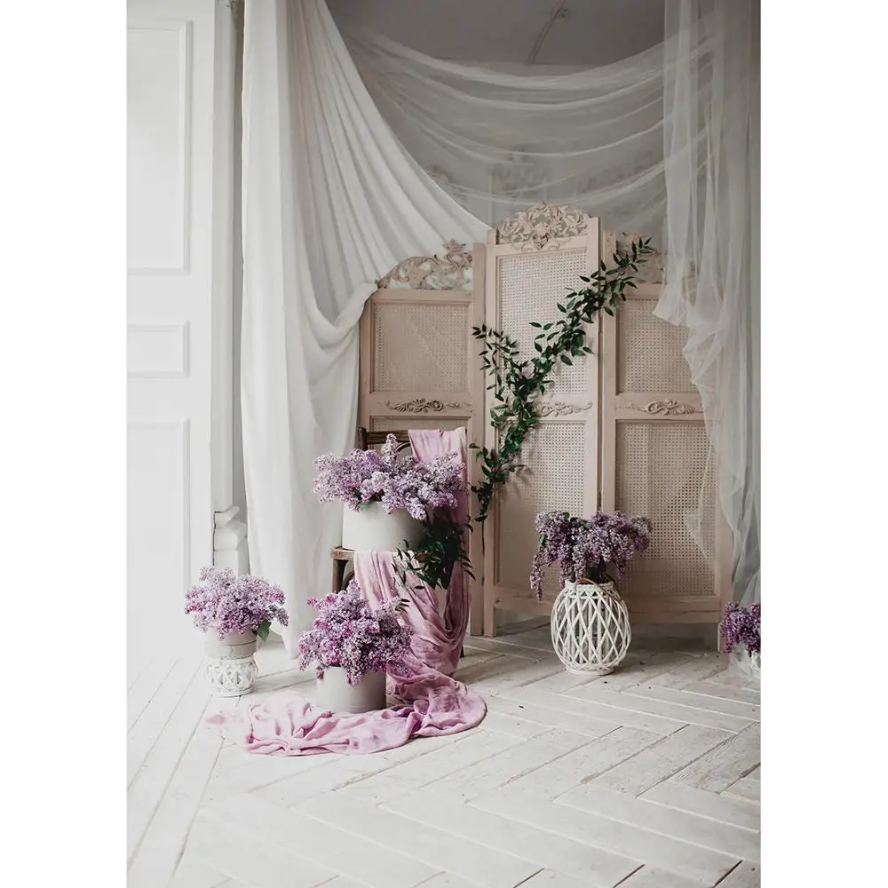 Flowers Vase White Curtain Screen Photography Backdrop Custom Background for Portrait Children Baby Toy Photophone Photo Studio |