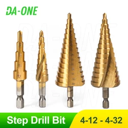 Juego de brocas escalonadas cónicas, brocas de Metal de etapa de titanio HSS, 3 12/4 12/4 20/4 22/4 32mm, brocas de perforación de carpintería para Kit de herramientas eléctricas