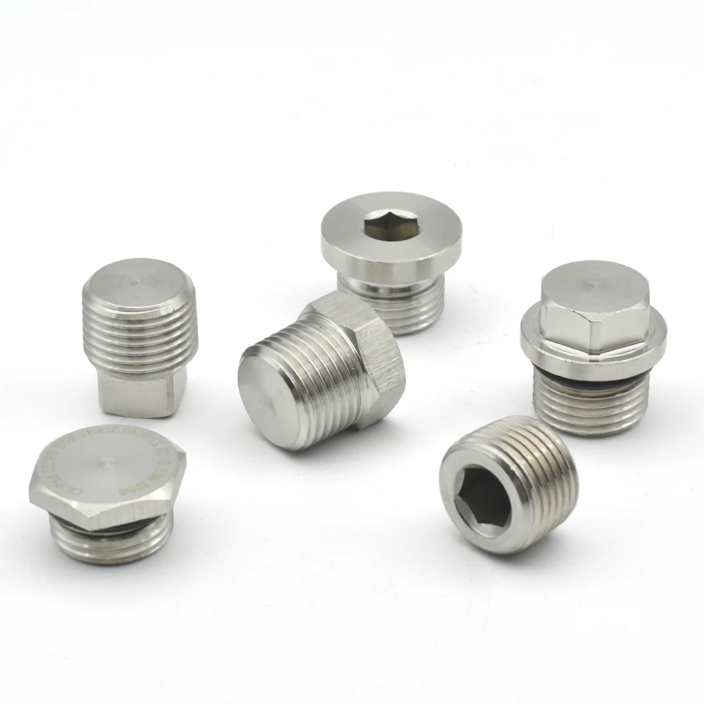 Stainless Steel Pipe Fittings 1/8-1-1/2 BSP NPT Male Countersunk Flange Hexagonal End Plug Cap