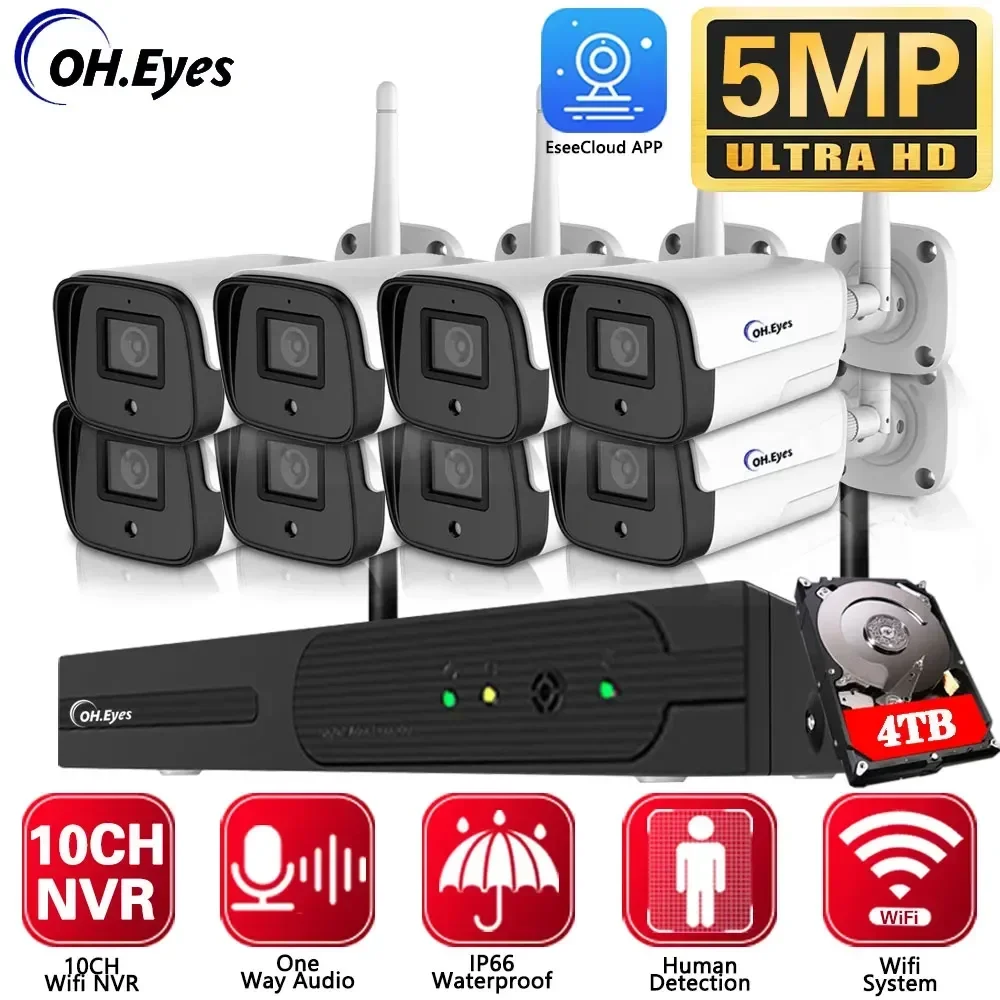 

H.265 5MP HD Wireless CCTV System One Way Audio Waterproof Motion WIFI IP Security Camera 10CH P2P NVR Video Surveillance Kit
