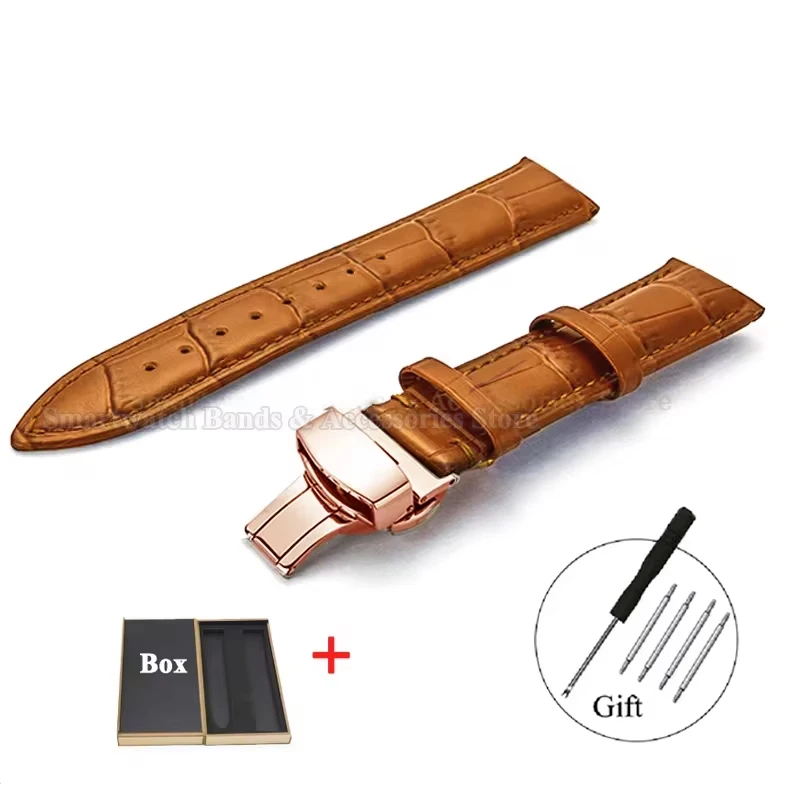 Luxurious Leather Watch Strap with Universal Metal Butterfly Clasp - Multiple Size Options Available