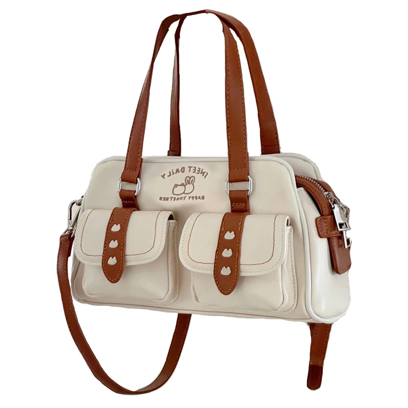 Richme Vintage Women Boston Bags Fashion 2024 Trend New Harajuku JK Crossbody Shoulder Bags Ladies Embroidery Commute Tote Bag