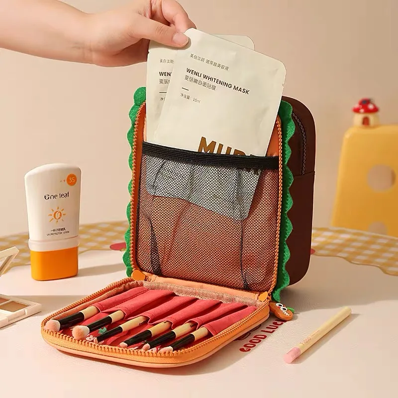 Cartoon Cute Toast Tower Waterproof Travel Cosmetic Bag - Portable Oxford Cloth Makeup and Storage Organizer