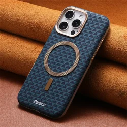 Carbon Fiber Texture Leather Phone Case - Luxury Wireless Charging Shockproof Cover - iPhone 15 (L1 - Blue)
