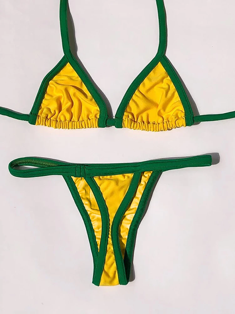 Absobe haftowana litera zestaw Bikini BR z rozcięciem w kolorze i rozcięciem kobiet strój kąpielowy patchworkowy strój kąpielowy Hottie letnie stroje plażowe
