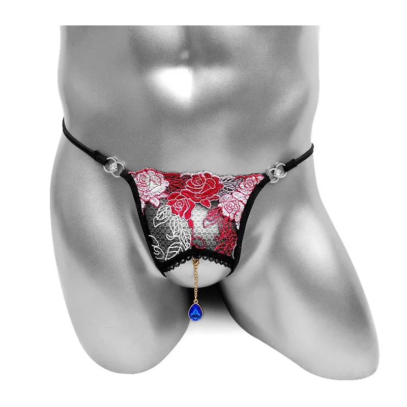 Crotchless Sissy Panties for Mens Thong Underwear Sexy Gay Lingerie Floral Embroidery G string Sissy Thongs Panties