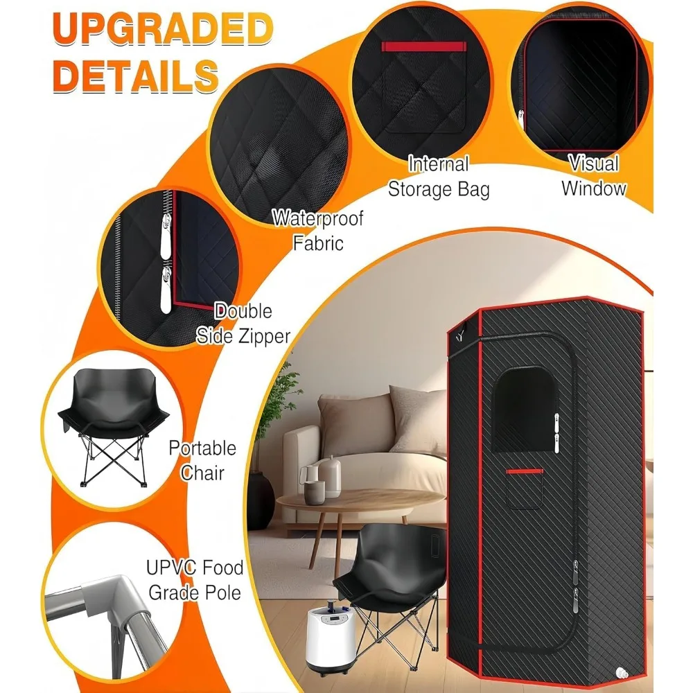 Portable Sauna Box for Home, Steam Sauna Box, 35" x 18" x 25", 71" Full Body Personal Sauna Room with 1200W 3L Steamer, Foldable 5
