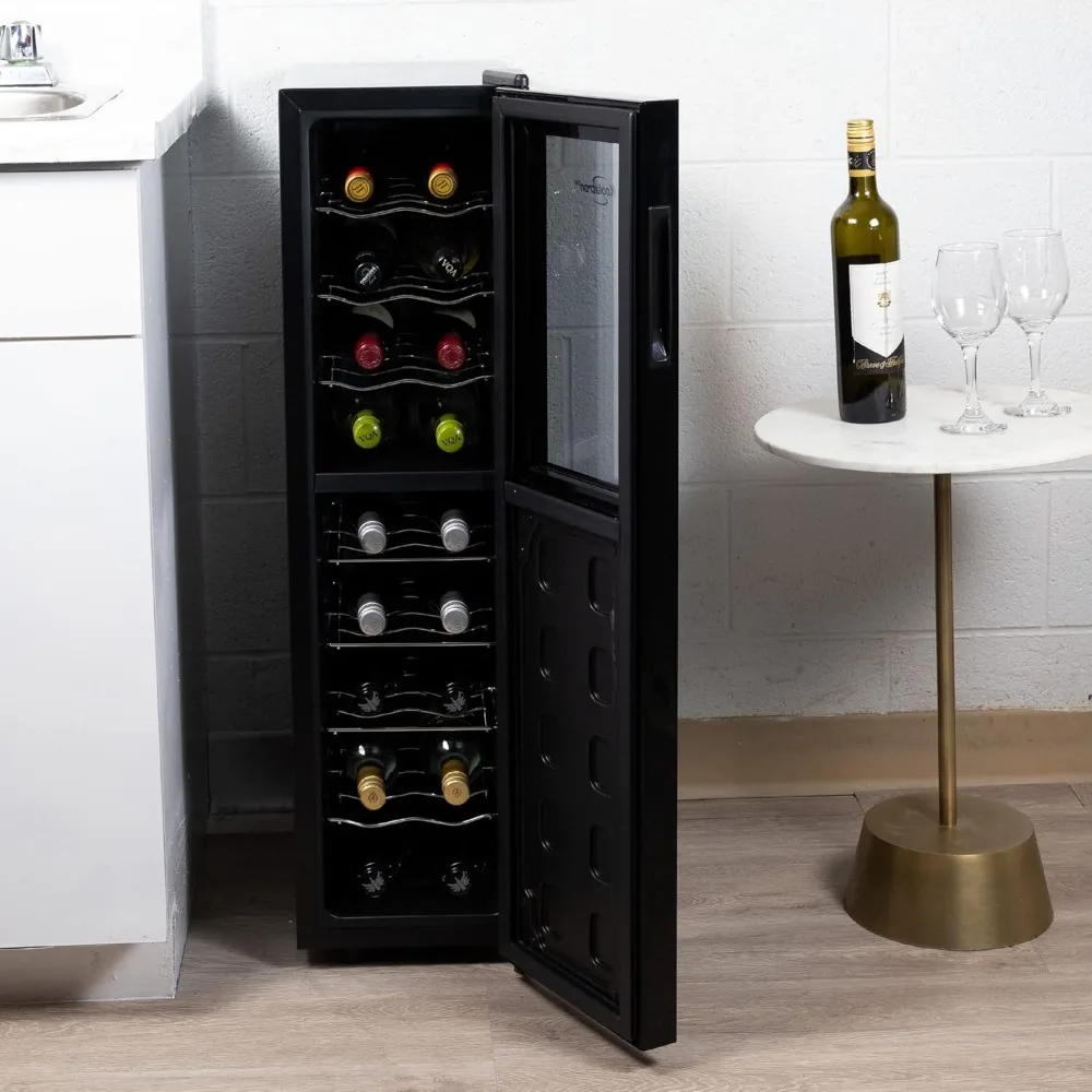 18 Bottle Slim Dual Zone Wine Cooler, Black Thermoelectric Wine Fridge, 1.9 cu. Ft (53L) Freestanding Cellar