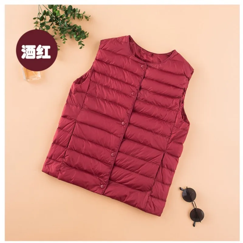 90% Ultra Light White Duck Down Women Vest Thin Coats V Collar Autumn Winter Coat Female Single-breast Waistcoat Puffer Feather