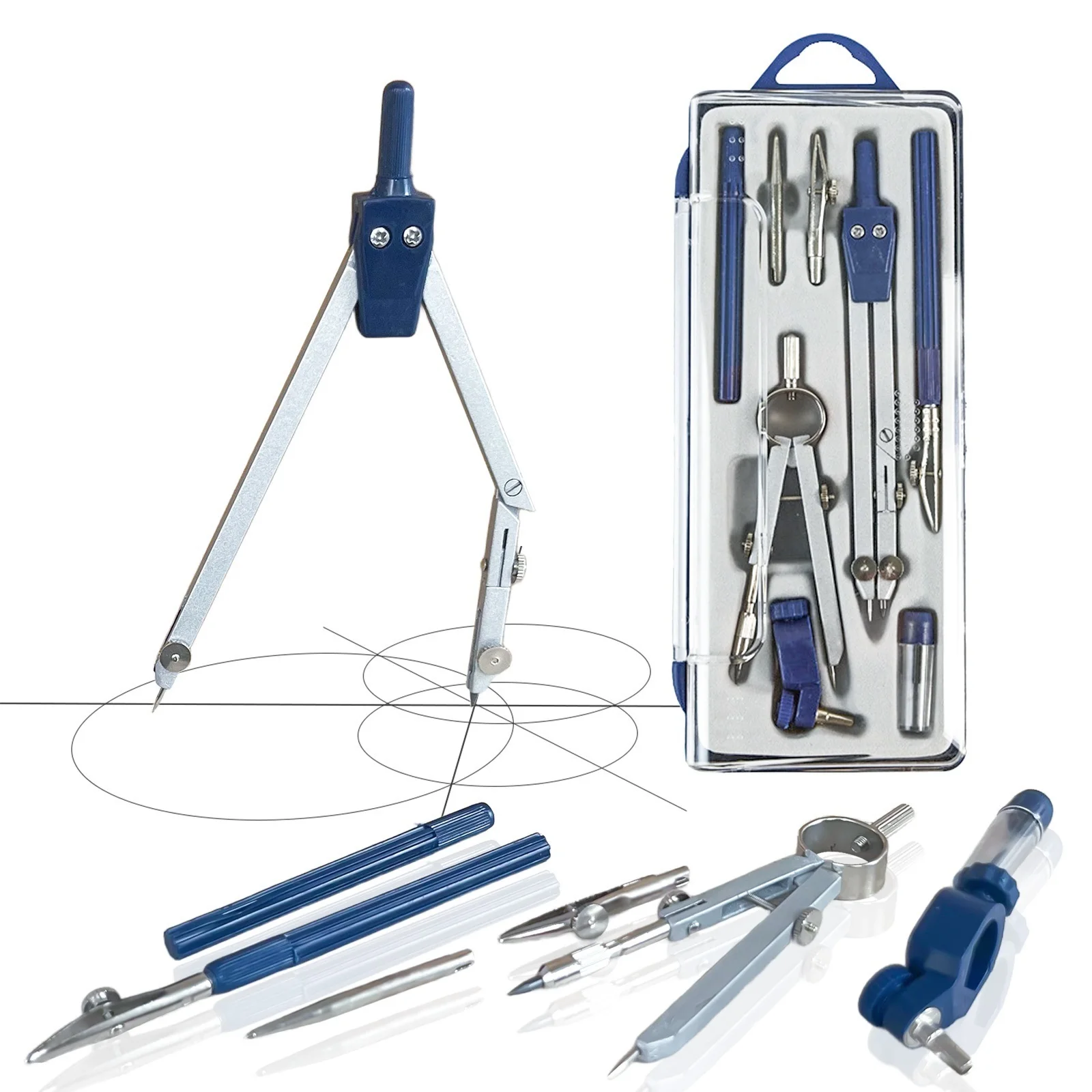 8PCS Professional Geometry Set Metal Compass, Geometry Precision Tool Set with Shattered Storage Box, Drawing Tools and Drawing - 2