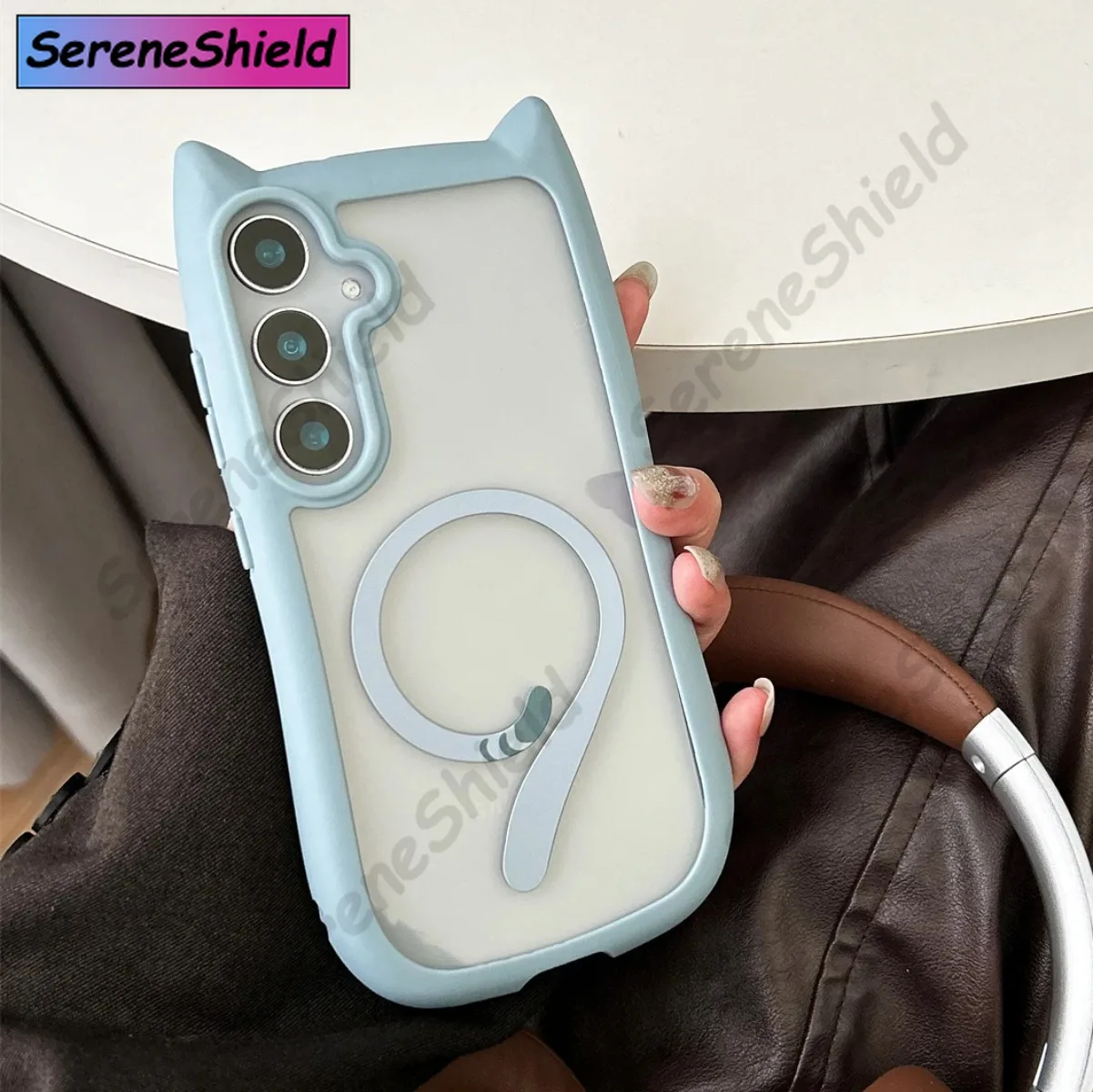 Cute Cat Ear Transparent Magnetic Charging Case with Soft Border