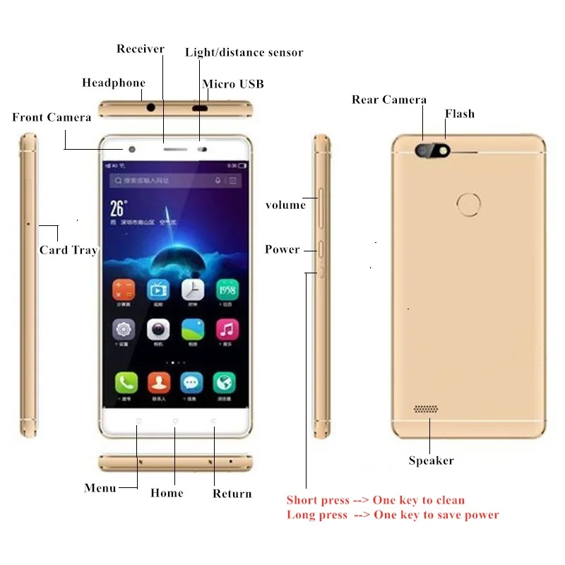 Hot Sales 5 INCH 4G Phone 2GB+16GB Storage Android 6.0 MTK6737 Quad Core GPS Dual SIM Dual Standby 8.0M Main Camera Pixels 2