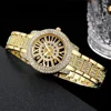 2pcs Women's Watch Gorgeous Style Diamond studded Alloy Steel Strip Quartz Watch and Diamond studded Cuban Chain Bracelet 2