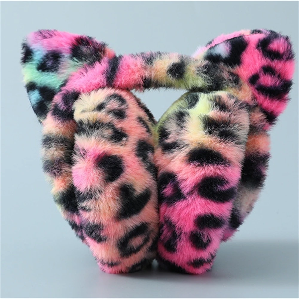 Leopard Foldable Leopard Print Earmuffs Winter Warm Thickened Ear Cover Women Windproof Frostproof Earlap Simple Plush Hairband