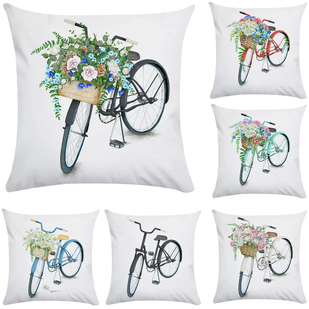

Garden Flower Pillowcase Bicycle Soft Throw for Living Room Bedroom Sofa Bed Chair Aesthetics