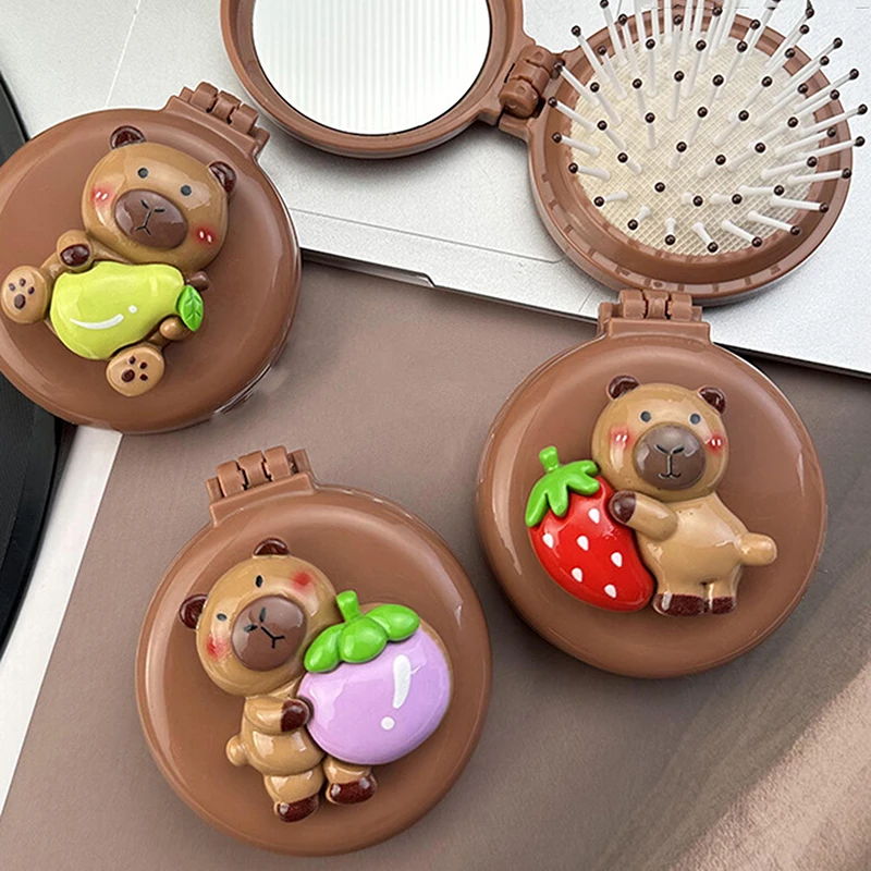 Capybara Folding Massage Comb With Mirror Head Massage Airbag Comb Anti-Static Portable Travel Girl Hair Combs Styling Tool 5