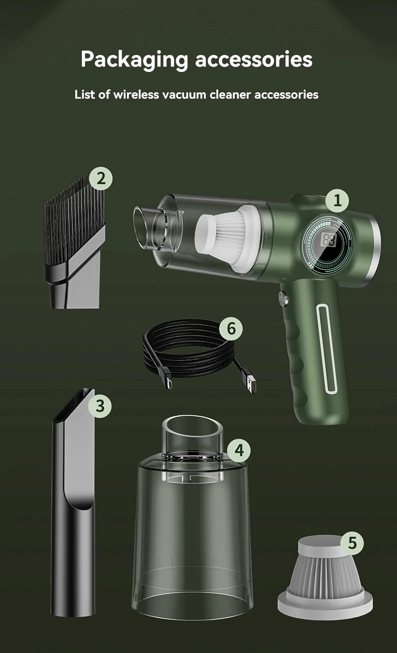 5 in 1 vacuum cleaner accessories and special suction nozzle detail.