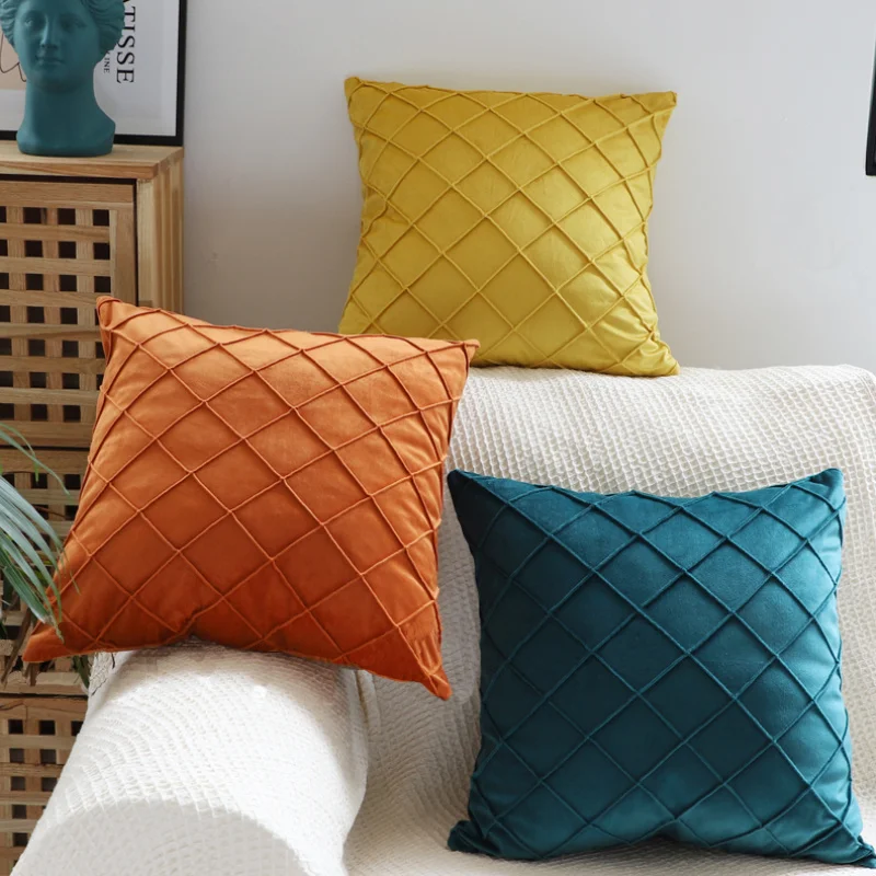 

Holland Velvet European-style Model House Plaid Embroidered Rhombus Pillowcase Fashion Cushion Cases for Home Sofa Bed and Chair